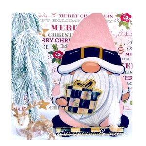 Holiday Pink  Glittery Gnome Shelf Sitter Sign